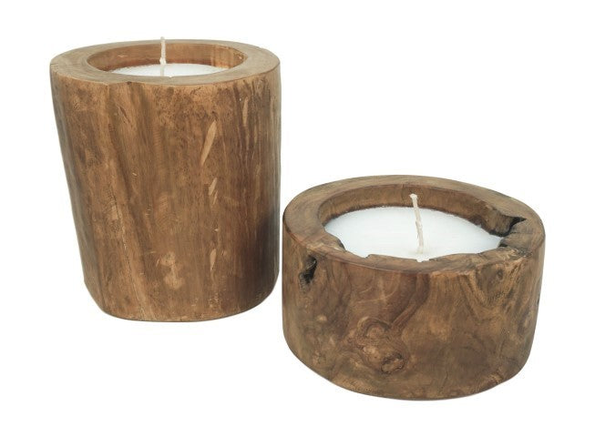 HSM Kollektion-Kerze Baumstamm Klein-ø20x10-Natur-Teak