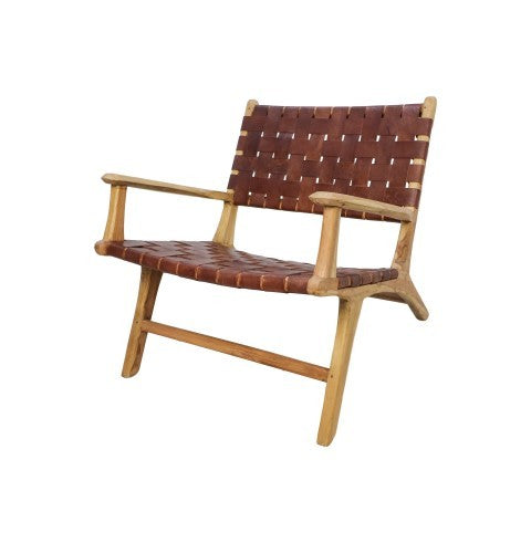 HSM Collection-Loungestoel mit Armlehne-natur/cognac-Leder/Teak-83x73x69