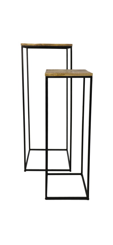 HSM Collection-Pflanzenständer S/2-40x40x110/30x30x90-Natur/Schwarz-Mango/Metall