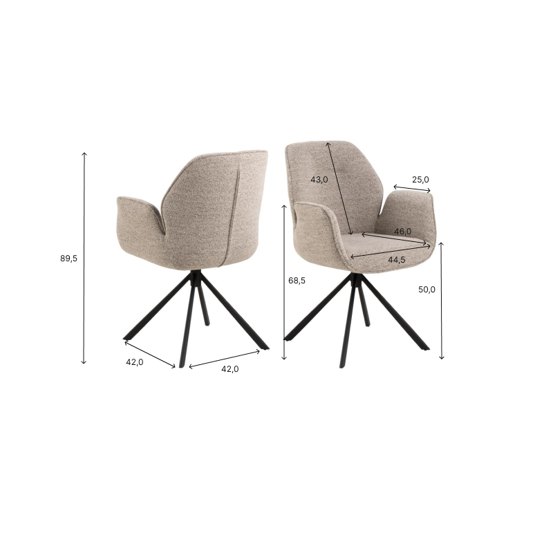 HSM Collection-Esszimmerstuhl Nora + Armlehne-90x62x61-Dunkelgrau/Matt Schwarz-Stoff/Metall