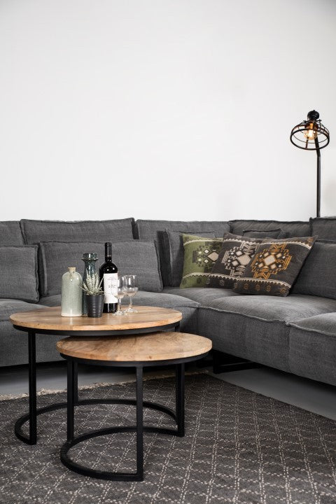 HSM Collection-Runde Beistelltisch Ronin S/2-ø70x46 / ø55x40-Natur/Schwarz-Mango/Metall