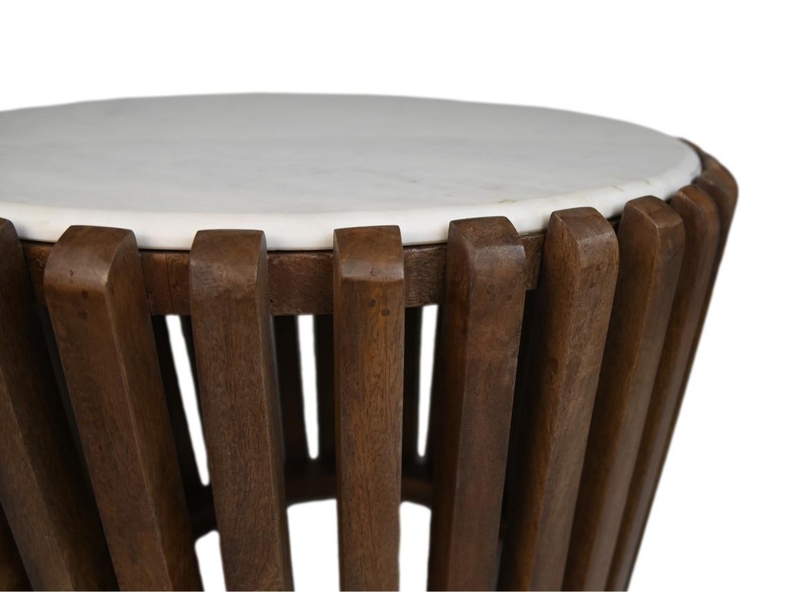 HSM Kollektion-Runder Beistelltisch-ø60x60-Braun/Weiß-Mango/Marmor