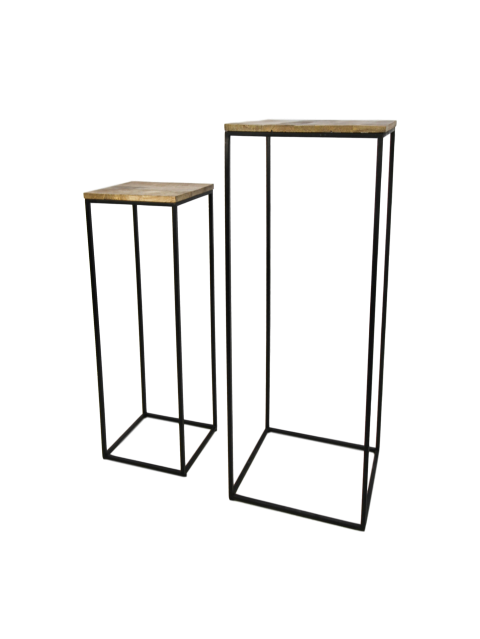 HSM Collection-Pflanzenständer S/2-40x40x110/30x30x90-Natur/Schwarz-Mango/Metall