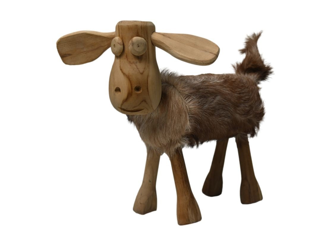 HSM Collection-Schaap Shawn Klein-32x14x32-Sortiert/Natur- Ziegenhaut/Teak