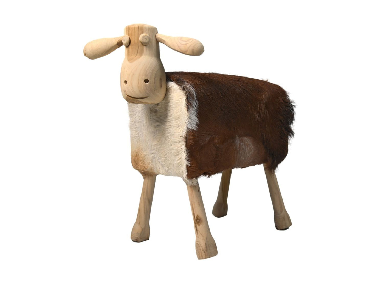 HSM Collection-Schaap Shawn Large-58x34x62-Assorti/Naturel-Geitenhuid/Teak