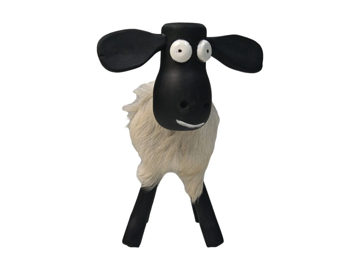 HSM Collection-Schaap Shawn Klein-32x14x32-Weiß/Schwarz-Ziegenleder/Teak