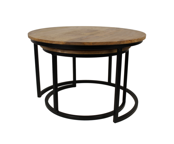 HSM Collection-Runde Beistelltisch Ronin S/2-ø70x46 / ø55x40-Natur/Schwarz-Mango/Metall