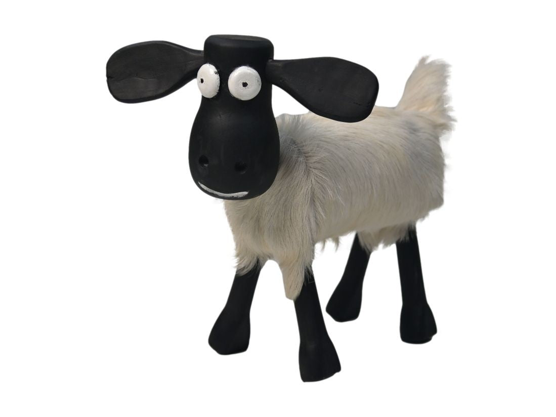 HSM Collection-Schaap Shawn Klein-32x14x32-Weiß/Schwarz-Ziegenleder/Teak