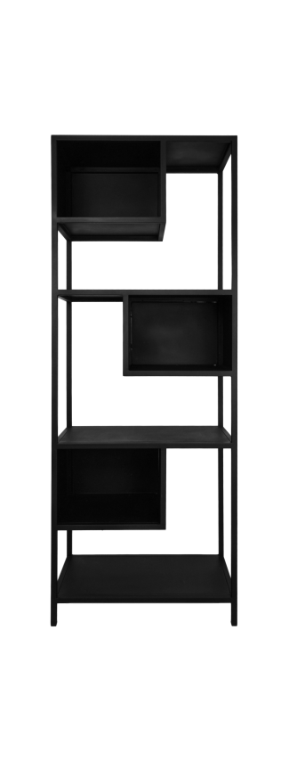 HSM Collection-Offenes Regal Manhattan-65x35x175-Schwarz-Metall