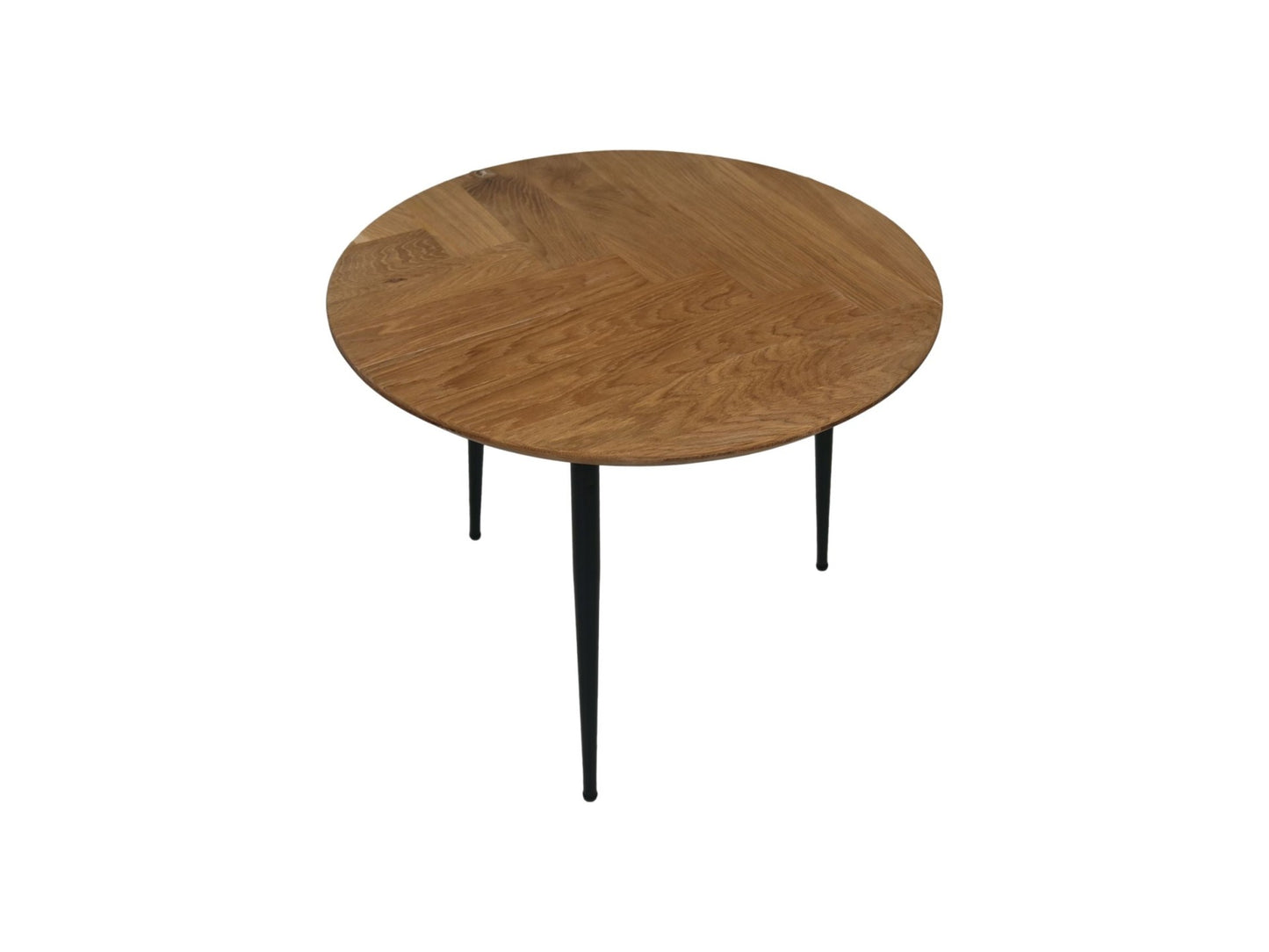 HSM Collection-Runde Beistelltisch Fishbone-60x60x49-Natur/Schwarz-Eiche/Metall
