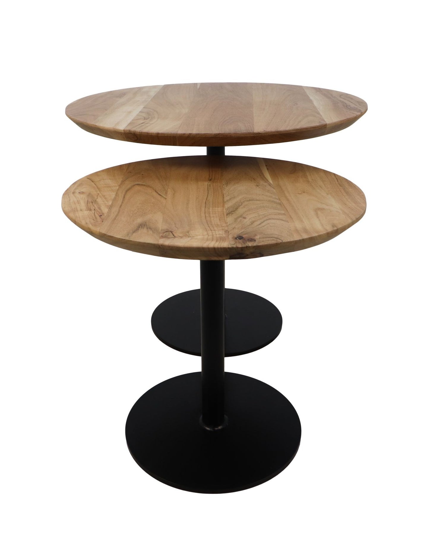 HSM Collection-Runde Beistelltisch Zürich -ø60x50/ø45x42-Natur/Schwarz-Akazie/Metall