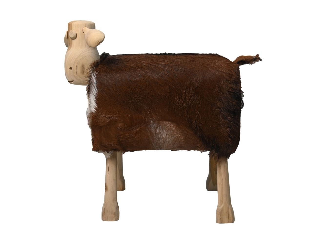 HSM Collection-Schaap Shawn Large-58x34x62-Assorti/Naturel-Geitenhuid/Teak