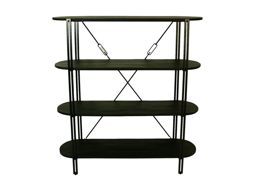 HSM Collection-Wandregal mit 4 Regalen-130x39x140-Schwarz-Mango/Metall