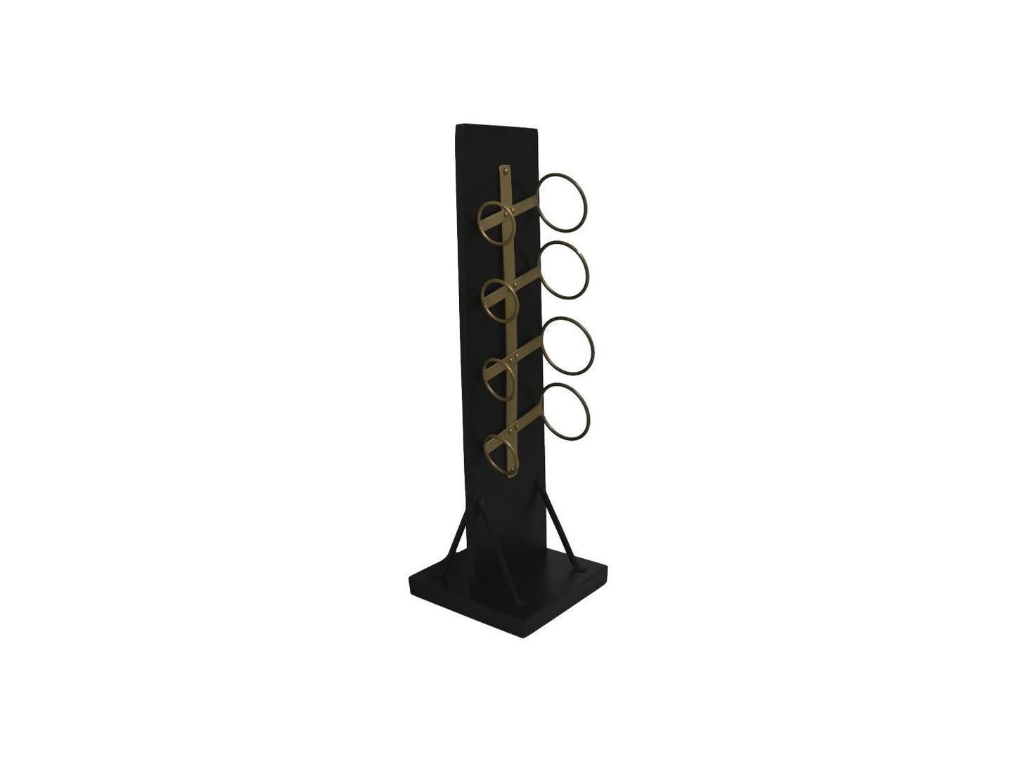 HSM Collection-Stand Weinregal 4 Flaschen-25x25x80-Schwarz/Gold-Mango/Metall