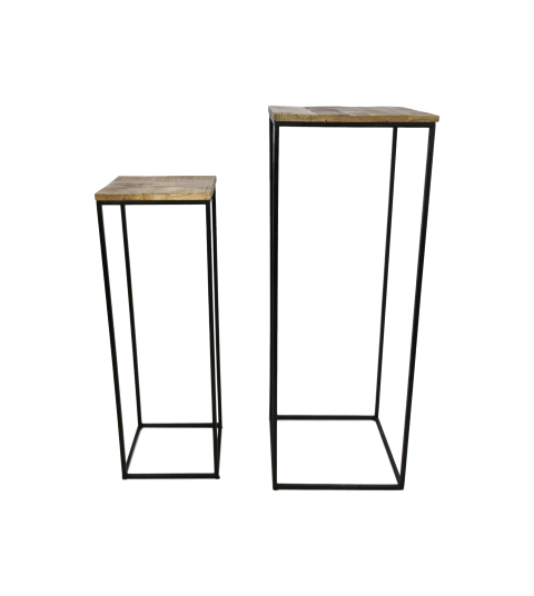 HSM Collection-Pflanzenständer S/2-40x40x110/30x30x90-Natur/Schwarz-Mango/Metall