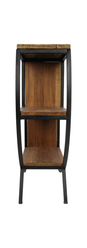 HSM Collection-Wandregal 3 Ebenen-90x25x80-Natur/Schwarz-Mango/Metall