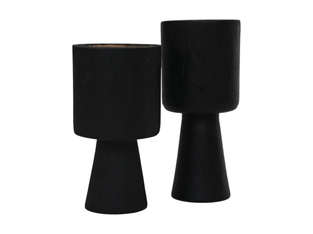 HSM Collection-Kerzenhalter S/2-ø8x8x15/ø8x8x17-Schwarz-Teak