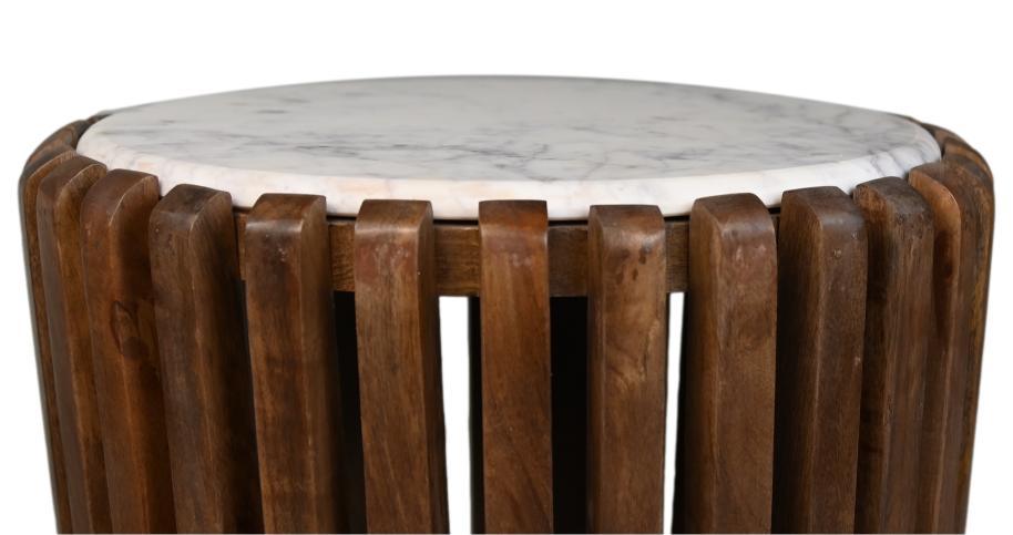 HSM Kollektion-Runder Beistelltisch-ø45x50-Braun/Weiß-Mango/Marmor