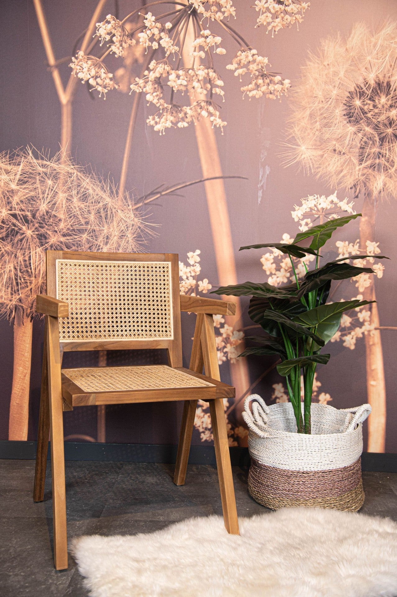 HSM Kollektion-Esszimmerstuhl-56x52x83-Natur-Rattan/Teak