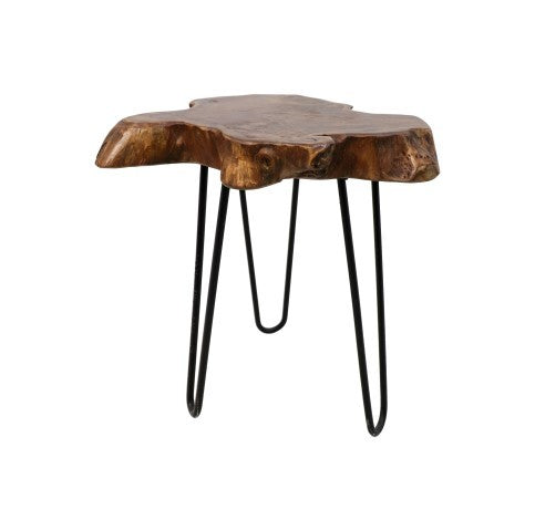 HSM Collection-Beistelltisch Teak Wurzelholz-ø40x47-Braun/Schwarz-Teak/Metall