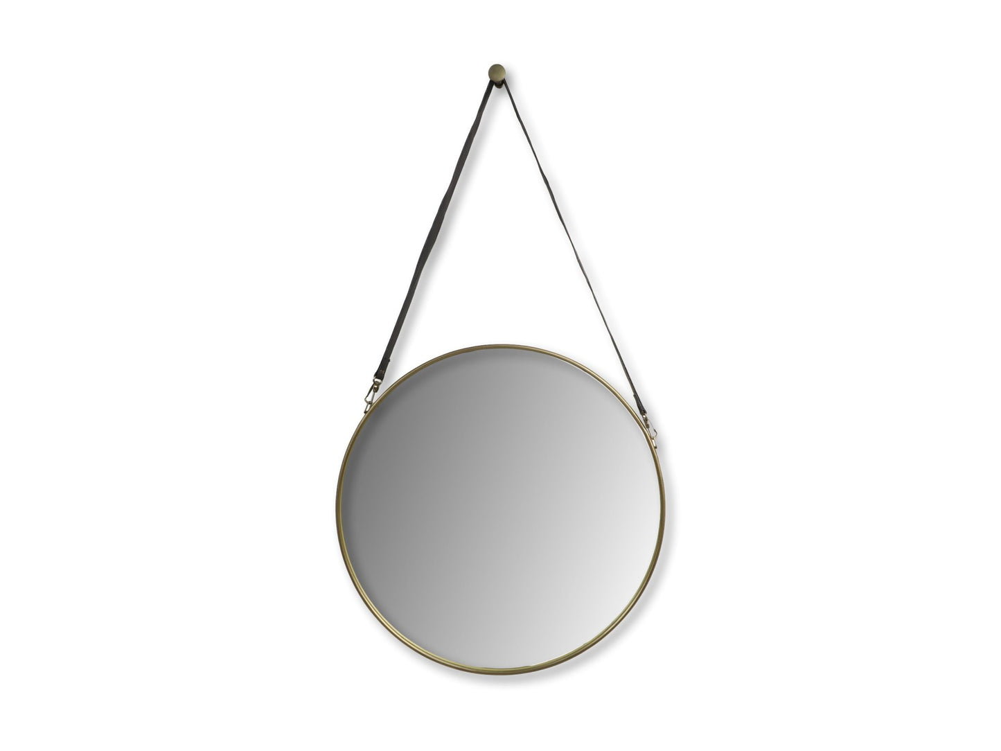 HSM Kollektion - Runder Spiegel mit Riemen - 63x3x95 - Gold/Schwarz - Metall/Kunstleder