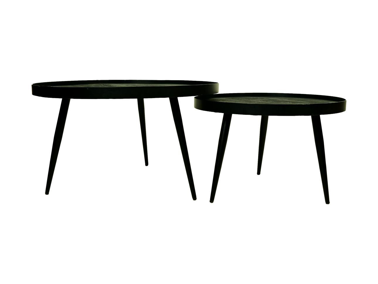 HSM Collection-Runde Couchtisch S/2-ø76x44/ø58x40-Schwarz-Mango/Metall