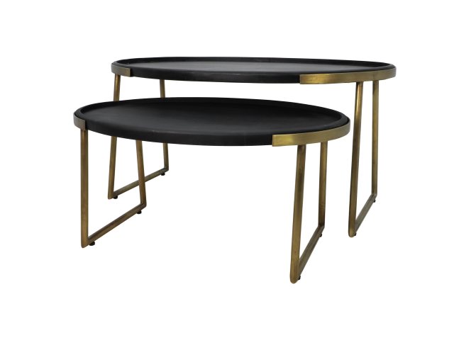 HSM Collection - Ovaler Couchtisch Paulson S/2 - 90x60x45/70x50x35 - Schwarz/Gold - Mango/Metall