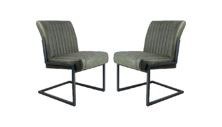 HSM Collection-Esszimmerstuhl Texas S/2-55x50x85-Grün/Grau-Leder/Metall