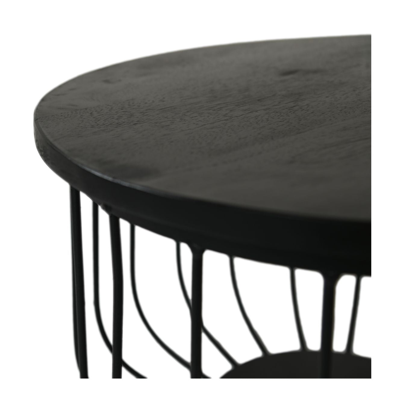 HSM Collection-Runde Beistelltische Maden S/2-ø60x33/ø45x30-Schwarz-Mango/Metall