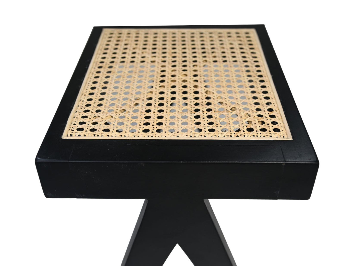 HSM Collection-Hocker Akzent-42x32x45-Schwarz/Natur-Mahagoni/Rattan
