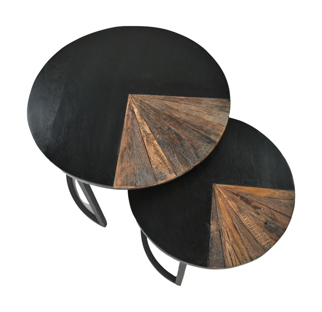 HSM Collection-Runde Beistelltisch Ronin S/2-ø60x45/ø45x40-Natur/Schwarz-Teak/Metall