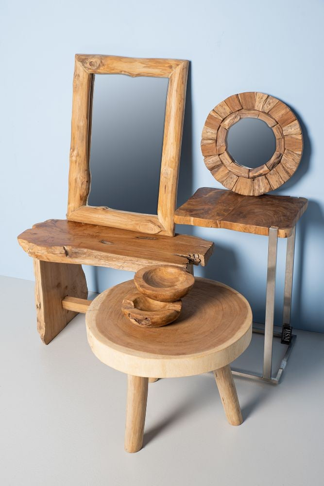 HSM Kollektion - Runder Spiegel - 40X40X4 - Natur - Teak