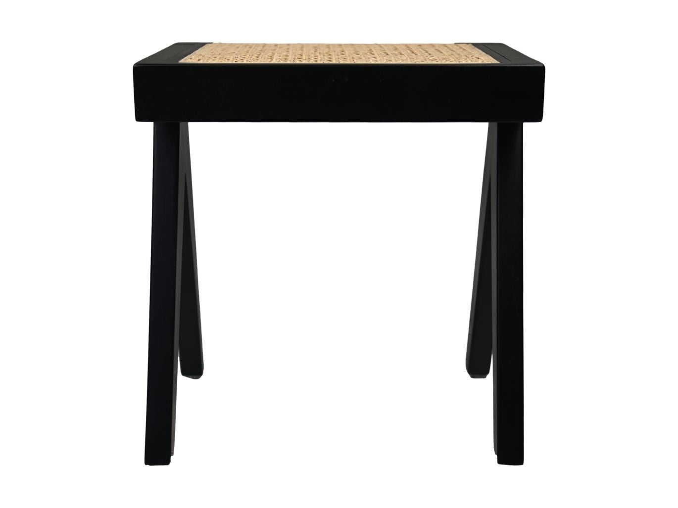 HSM Collection-Hocker Akzent-42x32x45-Schwarz/Natur-Mahagoni/Rattan