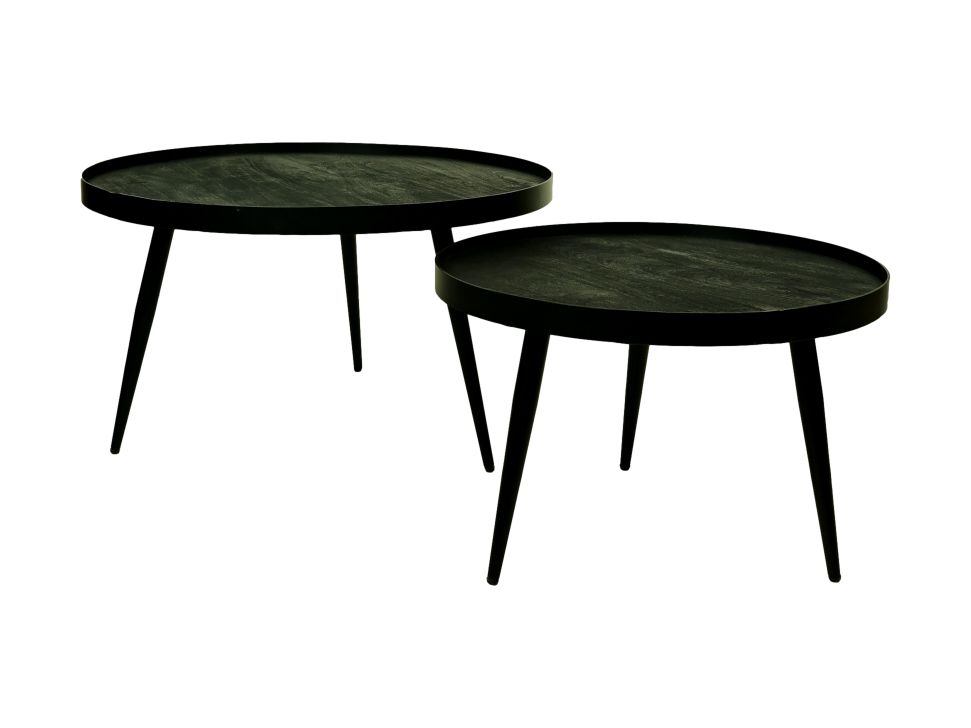 HSM Collection-Runde Couchtisch S/2-ø76x44/ø58x40-Schwarz-Mango/Metall