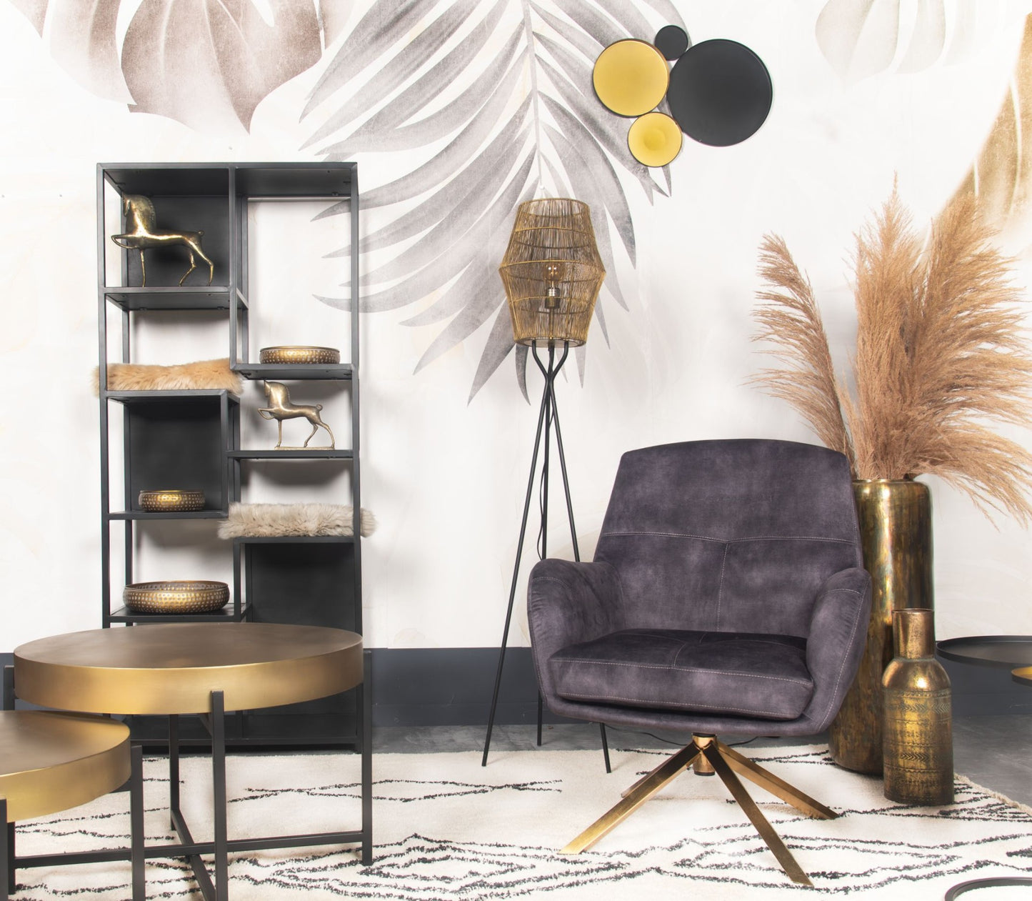 HSM Kollektion-Wanddekoration -61x47x2-Schwarz/Gold-Metall