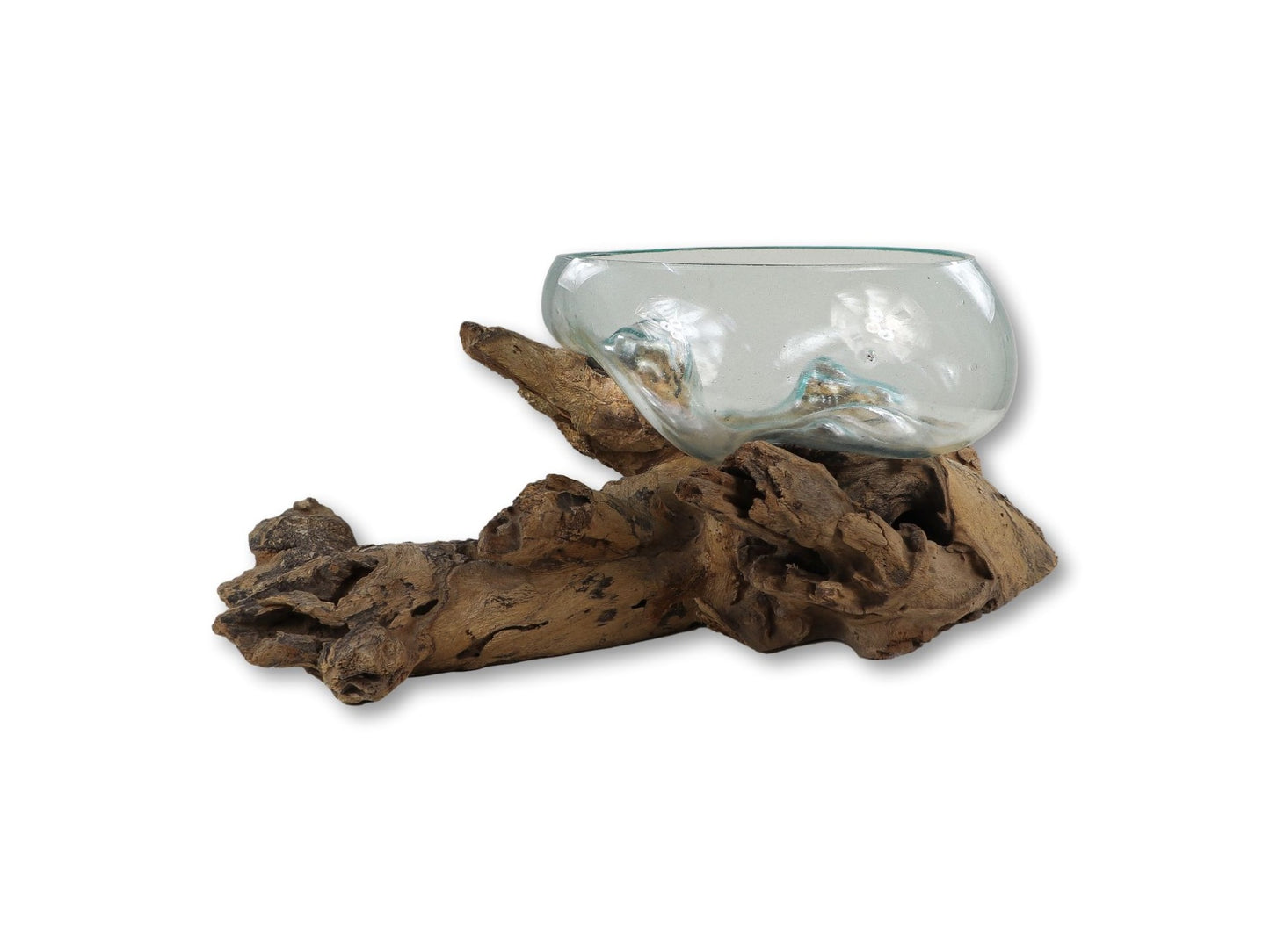 HSM Collection-Vase auf Wurzelholz-ø30x23-Braun-Teak/Glas