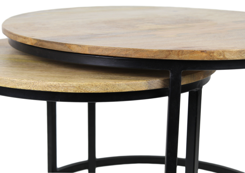 HSM Collection-Runde Beistelltisch Ronin S/2-ø70x46 / ø55x40-Natur/Schwarz-Mango/Metall