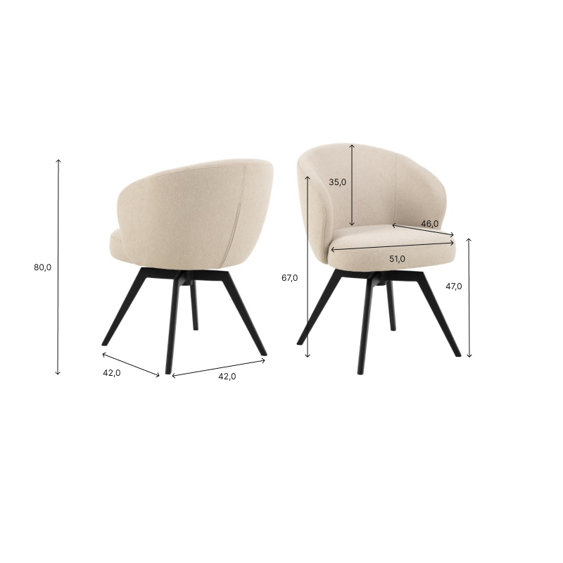 HSM Collection-Esszimmerstuhl Alma + Armlehne-80x58,5x60-Creme/Schwarz-Stoff/Metall