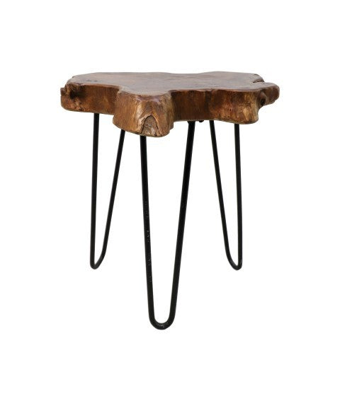 HSM Collection-Beistelltisch Teak Wurzelholz-ø40x47-Braun/Schwarz-Teak/Metall
