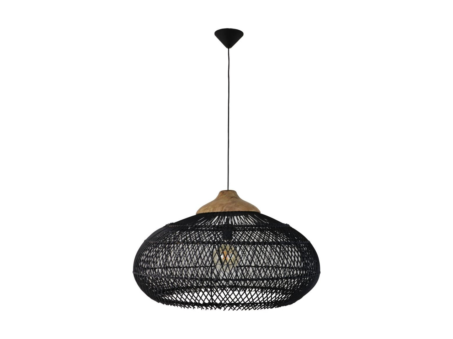 HSM Kollektion-Hängelampe-65x65x40-Schwarz/Natur-Rattan/Teak