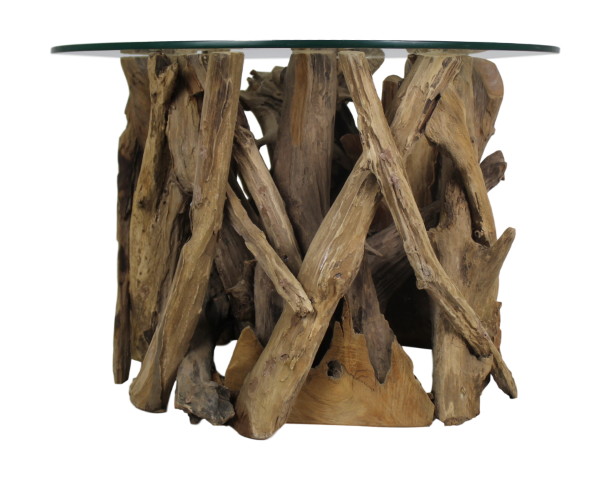 HSM Collection-Runde Beistelltisch mit Glas-ø50x40 (Glas ø 60)-Braun-Teak
