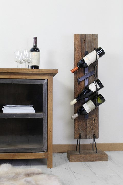 HSM Collection-Stand Weinregal 4 Flaschen-32x28x100-Braun/Schwarz-Teak