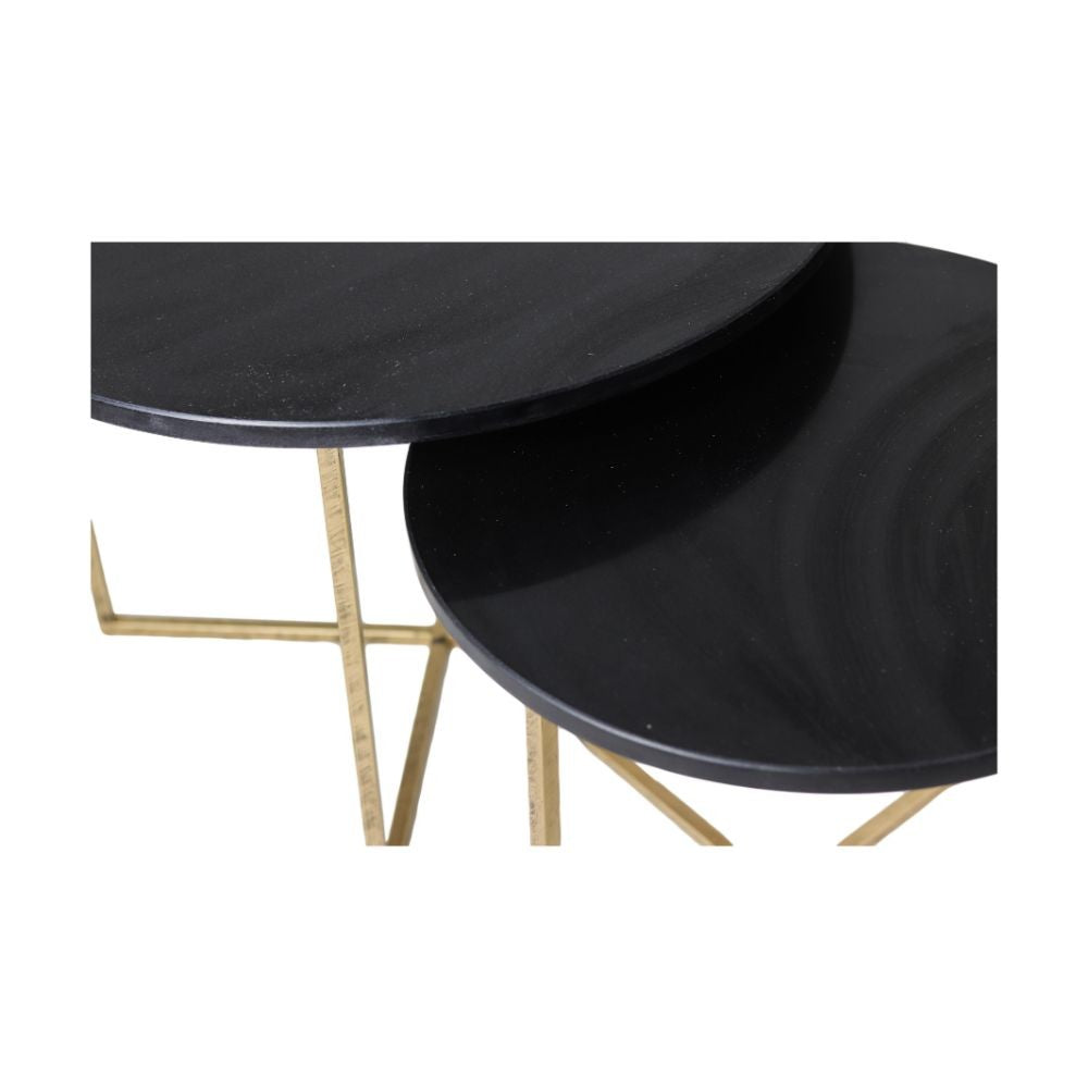 HSM Collection-Runde Beistelltisch S/2-ø61x45/ø46x39-Schwarz/Gold-Marmor/Metall