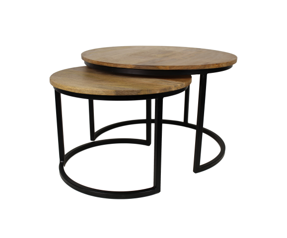 HSM Collection-Runde Beistelltisch Ronin S/2-ø70x46 / ø55x40-Natur/Schwarz-Mango/Metall