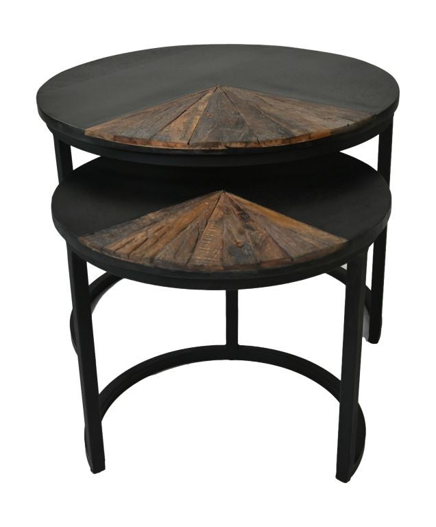 HSM Collection-Runde Beistelltisch Ronin S/2-ø60x45/ø45x40-Natur/Schwarz-Teak/Metall