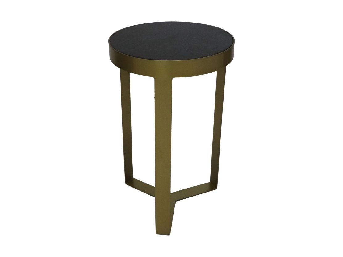 HSM Kollektion-Runder Beistelltisch-ø30x50-Schwarz/Gold-Marmor/Metall