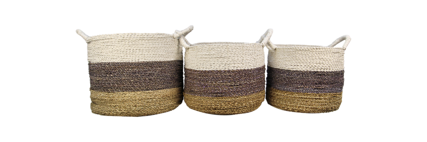 HSM Collection-Mandenset Malibu S/3-ø36x30 / ø34x27 / ø32x25-Natur/Sortiert-Raffia/Seegras