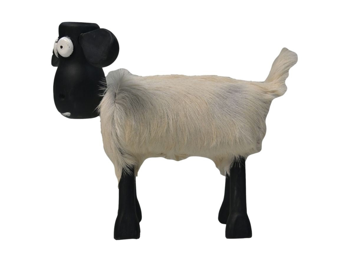 HSM Collection-Schaap Shawn Klein-32x14x32-Weiß/Schwarz-Ziegenleder/Teak