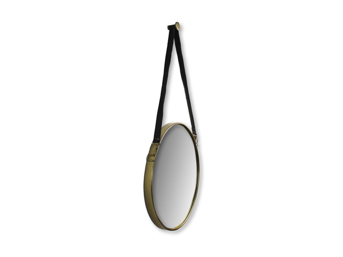 HSM Kollektion - Runder Spiegel mit Riemen - 49x3x68 - Gold/Schwarz - Metall/Kunstleder