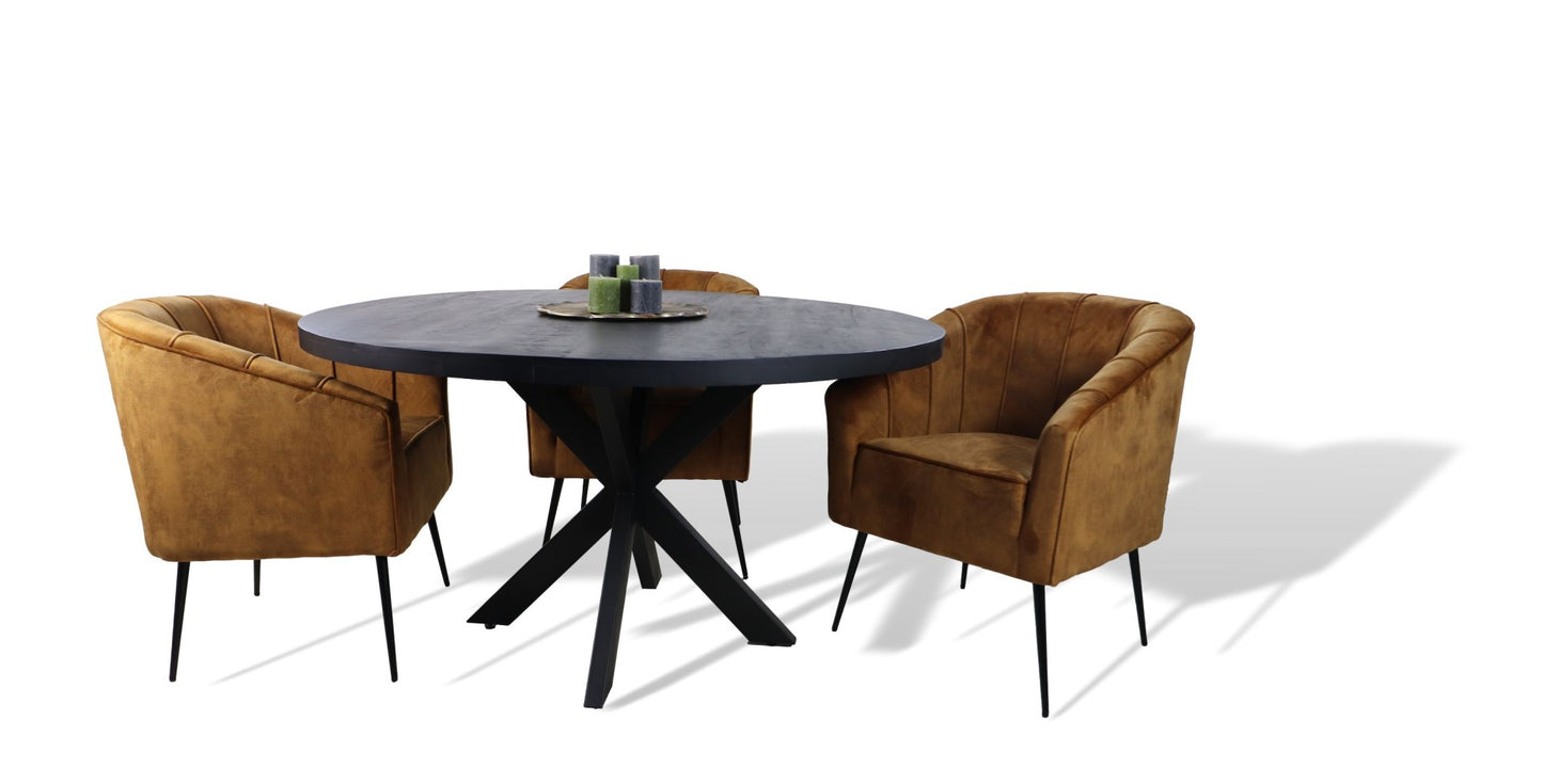 HSM Kollektion-Runder Esstisch Melbourne-130x130x76-Schwarz-Mango/Metall